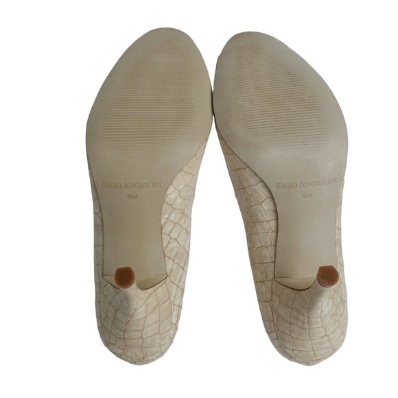 Enzo Angiolini Maylie Heels 8.5 Ivory Beige Embossed Patent Open Toe Snakeskin - Picture 5 of 12